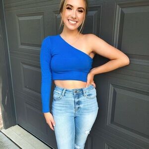 Blue One-Shoulder Women's Top